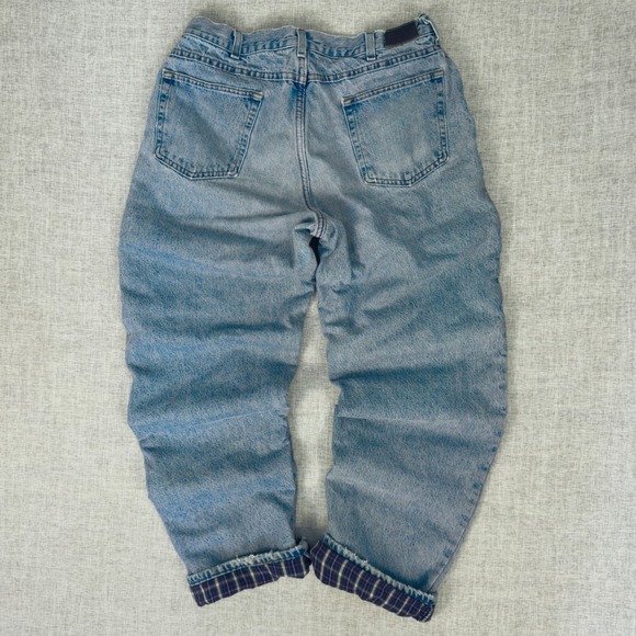 LL Bean Flannel Lined Jeans Mens 34x32 Double L Relaxed Fit Light Wash Blue - Picture 7 of 16